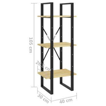 vidaXL Βιβλιοθήκη με 3 Ράφια 40x30x105cm από Μασίφ Ξύλο Πεύκου 1 τεμ.