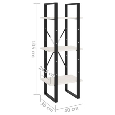 vidaXL Βιβλιοθήκη με 3 Ράφια Λευκή 40x30x105cm από Μασίφ Ξύλο Πεύκου 1 τεμ.