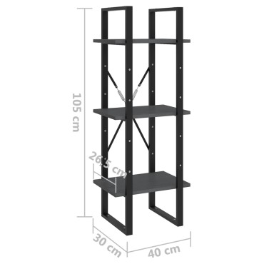 vidaXL Βιβλιοθήκη με 3 Ράφια Γκρι 40x30x105cm από Μασίφ Ξύλο Πεύκου 1 τεμ.