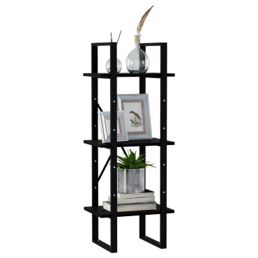 vidaXL Βιβλιοθήκη με 3 Ράφια Μαύρη 40x30x105cm από Μασίφ Ξύλο Πεύκου 1 τεμ.