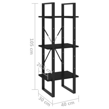 vidaXL Βιβλιοθήκη με 3 Ράφια Μαύρη 40x30x105cm από Μασίφ Ξύλο Πεύκου 1 τεμ.