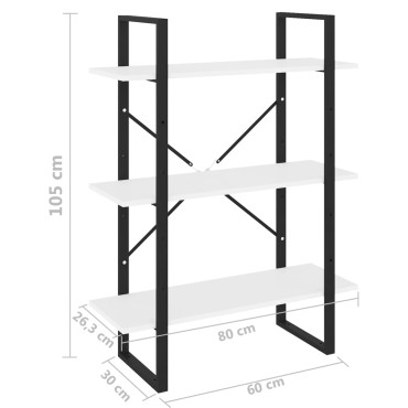 vidaXL Βιβλιοθήκη Λευκή 80x30x105cm από Επεξ. Ξύλο 1 τεμ.