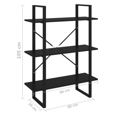 vidaXL Βιβλιοθήκη Μαύρη 80x30x105cm από Επεξ. Ξύλο 1 τεμ.