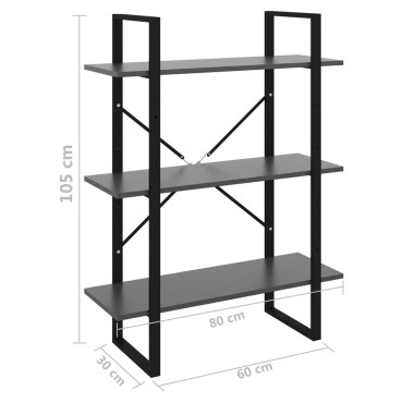 vidaXL Βιβλιοθήκη Γκρι 80x30x105cm από Επεξ. Ξύλο 1 τεμ.