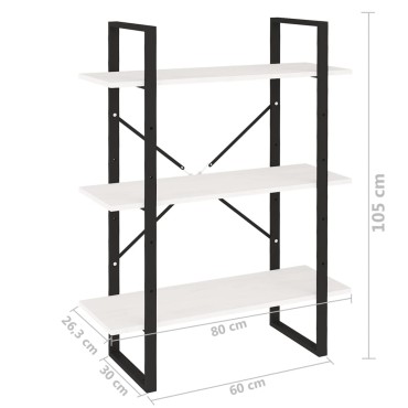 vidaXL Βιβλιοθήκη με 3 Ράφια Λευκή 80x30x105cm από Μασίφ Ξύλο Πεύκου 1 τεμ.