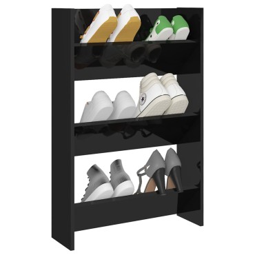 vidaXL Παπουτσοθήκη Τοίχου Γυαλ. Μαύρο 60x18x90cm Επεξ. Ξύλο