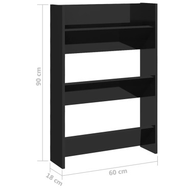 vidaXL Παπουτσοθήκες Τοίχου 2 τεμ. Γυαλ. Μαύρο 60x18x90cm Επεξ. Ξύλο