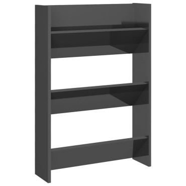 vidaXL Παπουτσοθήκες Τοίχου 2 τεμ. Γυαλ. Γκρι 60x18x90cm Επεξ. Ξύλο