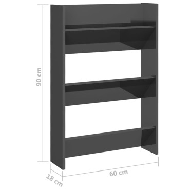 vidaXL Παπουτσοθήκες Τοίχου 2 τεμ. Γυαλ. Γκρι 60x18x90cm Επεξ. Ξύλο