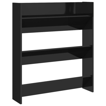 vidaXL Παπουτσοθήκη Τοίχου Γυαλ. Μαύρο 80x18x90cm Επεξ. Ξύλο