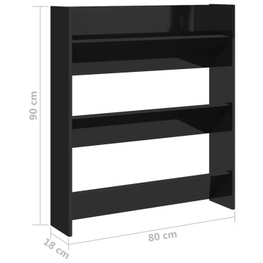 vidaXL Παπουτσοθήκη Τοίχου Γυαλ. Μαύρο 80x18x90cm Επεξ. Ξύλο