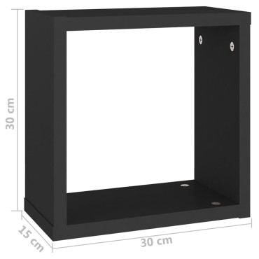 vidaXL Ράφια Κύβοι Τοίχου 2 τεμ. Μαύρα 30x15x30cm