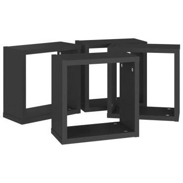 vidaXL Ράφια Κύβοι Τοίχου 4 τεμ. Μαύρα 30x15x30cm