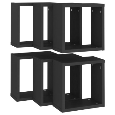 vidaXL Ράφια Κύβοι Τοίχου 6 τεμ. Μαύρα 30x15x30cm