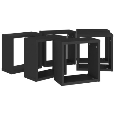 vidaXL Ράφια Κύβοι Τοίχου 6 τεμ. Μαύρα 30x15x30cm