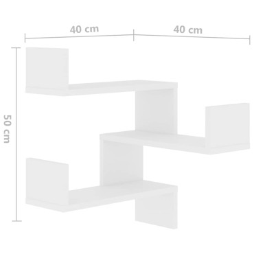 vidaXL Γωνιακές Ραφιέρες Τοίχου 2 τεμ. Λευκές 40x40x50cm Επεξ. Ξύλο