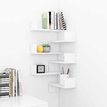 vidaXL Γωνιακές Ραφιέρες Τοίχου 2 τεμ. Λευκές 40x40x50cm Επεξ. Ξύλο