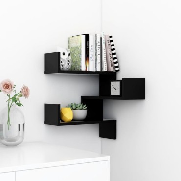vidaXL Γωνιακή Ραφιέρα Τοίχου Μαύρη 40x40x50cm από Επεξ. Ξύλο 1 τεμ.