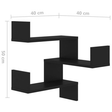 vidaXL Γωνιακές Ραφιέρες Τοίχου 2 τεμ. Μαύρες 40x40x50cm Μοριοσανίδα