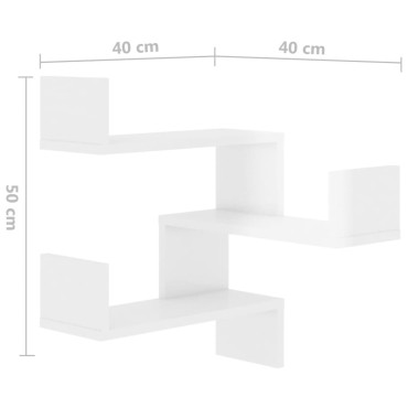 vidaXL Γων. Ραφιέρες Τοίχου 2 τεμ. Γυαλ. Λευκό 40x40x50cm Μοριοσανίδα