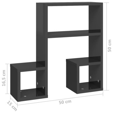 vidaXL Ραφιέρες Τοίχου 2 τεμ. Γυαλιστερό Γκρι 50x15x50cm Επεξ. Ξύλο