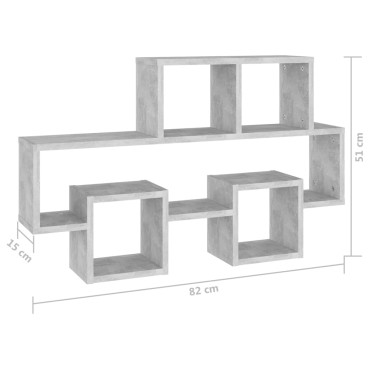 vidaXL Ράφι Τοίχου Σχήμα Αυτοκιν. Γκρι Σκυρ. 82x15x51cm Επεξ. Ξύλο 1 τεμ.