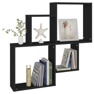 vidaXL Ράφι Κύβος Τοίχου Μαύρο 80x15x78,5cm από Επεξ. Ξύλο 1 τεμ.
