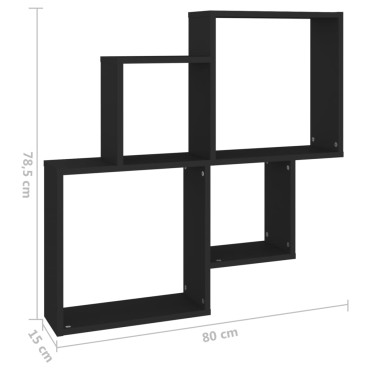 vidaXL Ράφι Κύβος Τοίχου Μαύρο 80x15x78,5cm από Επεξ. Ξύλο 1 τεμ.