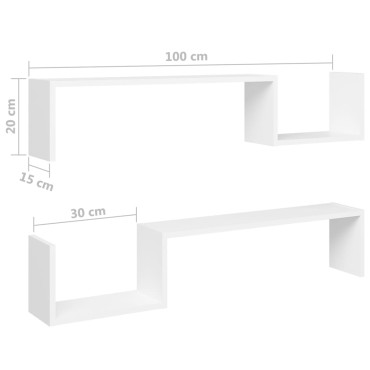 vidaXL Ραφιέρες Τοίχου 2 τεμ. Λευκό 100x15x20cm Μοριοσανίδα