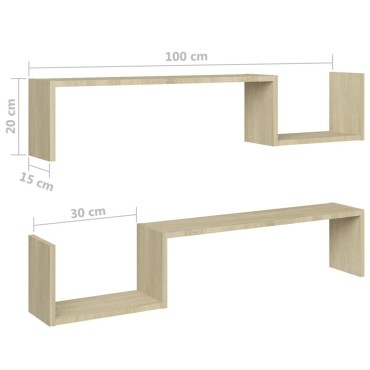 vidaXL Ραφιέρες Τοίχου 2 τεμ. Sonoma Δρυς 100x15x50cm Μοριοσανίδα