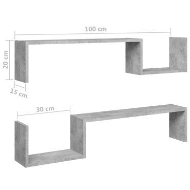 vidaXL Ραφιέρες Τοίχου 2 τεμ. Γκρι Σκυρ. 100x15x50cm Μοριοσανίδα