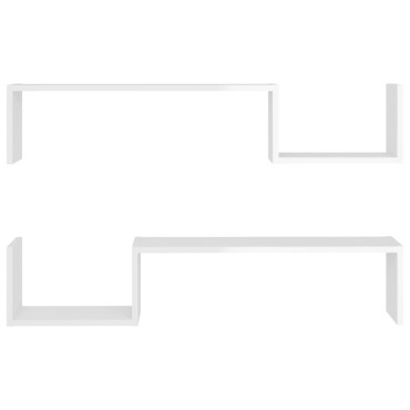 vidaXL Ραφιέρες Τοίχου 2 τεμ. Γυαλιστερό Λευκό 100x15x50cm Μοριοσανίδα