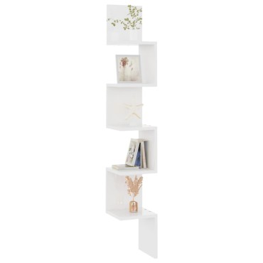 vidaXL Γωνιακή Ραφιέρα Τοίχου Γυαλ. Λευκή 20x20x127,5cm Επεξ. Ξύλο 1 τεμ.