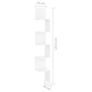 vidaXL Γωνιακή Ραφιέρα Τοίχου Γυαλ. Λευκή 20x20x127,5cm Επεξ. Ξύλο 1 τεμ.