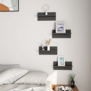 vidaXL Ραφιέρες Τοίχου 4 τεμ. Γκρι 40x11,5x18cm από Επεξ. Ξύλο
