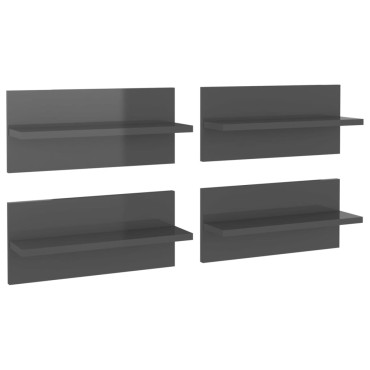 vidaXL Ραφιέρες Τοίχου 4 τεμ. Γυαλιστ. Γκρι 40x11,5x18cm Επεξ. Ξύλο