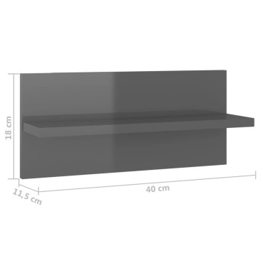 vidaXL Ραφιέρες Τοίχου 4 τεμ. Γυαλιστ. Γκρι 40x11,5x18cm Επεξ. Ξύλο