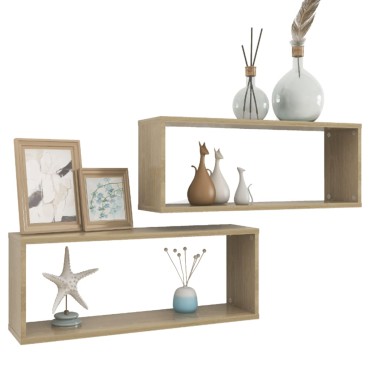 vidaXL Ράφια Κύβοι Τοίχου 2 τεμ. Sonoma Δρυς 60x15x23cm Επεξ. Ξύλο