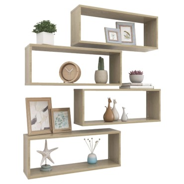 vidaXL Ράφια Κύβοι Τοίχου 4 τεμ. Sonoma Δρυς 60x15x23cm Επεξ. Ξύλο