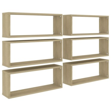 vidaXL Ράφια Κύβοι Τοίχου 6 τεμ. Sonoma Δρυς 60x15x23cm Επεξ. Ξύλο