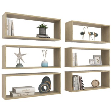 vidaXL Ράφια Κύβοι Τοίχου 6 τεμ. Sonoma Δρυς 60x15x23cm Επεξ. Ξύλο