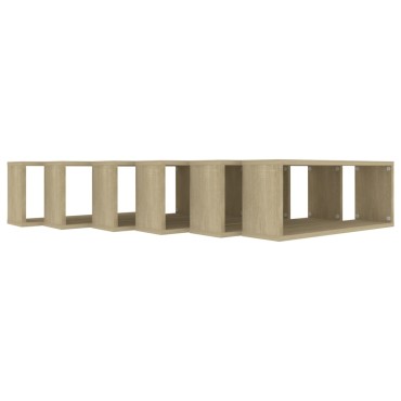 vidaXL Ράφια Κύβοι Τοίχου 6 τεμ. Sonoma Δρυς 60x15x23cm Επεξ. Ξύλο