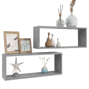 vidaXL Ράφια Κύβοι Τοίχου 2 τεμ. Γκρι Σκυρ. 60x15x23cm από Επεξ. Ξύλο