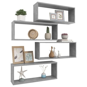 vidaXL Ράφια Κύβοι Τοίχου 4 τεμ. Γκρι Σκυρ. 60x15x23cm από Επεξ. Ξύλο