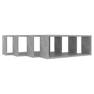 vidaXL Ράφια Κύβοι Τοίχου 4 τεμ. Γκρι Σκυρ. 60x15x23cm από Επεξ. Ξύλο