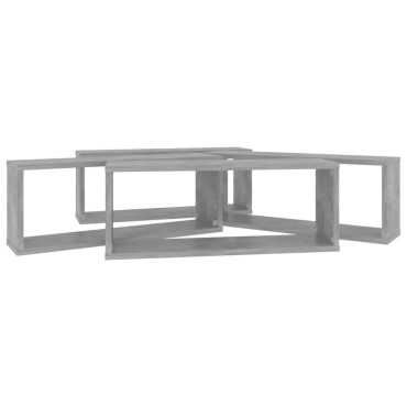 vidaXL Ράφια Κύβοι Τοίχου 4 τεμ. Γκρι Σκυρ. 60x15x23cm από Επεξ. Ξύλο