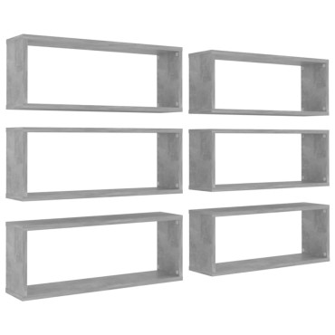 vidaXL Ράφια Κύβοι Τοίχου 6 τεμ. Γκρι Σκυρ. 60x15x23cm από Επεξ. Ξύλο