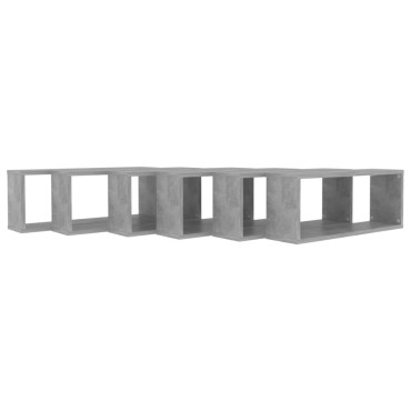 vidaXL Ράφια Κύβοι Τοίχου 6 τεμ. Γκρι Σκυρ. 60x15x23cm από Επεξ. Ξύλο