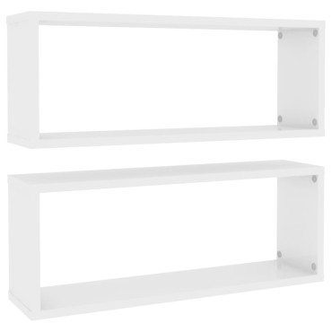 vidaXL Ράφια Κύβοι Τοίχου 2 τεμ. Γυαλ. Λευκό 60x15x30cm Επεξ. Ξύλο