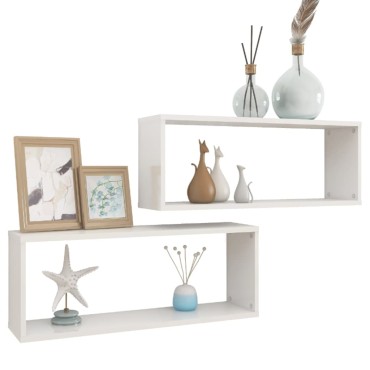 vidaXL Ράφια Κύβοι Τοίχου 2 τεμ. Γυαλ. Λευκό 60x15x30cm Επεξ. Ξύλο